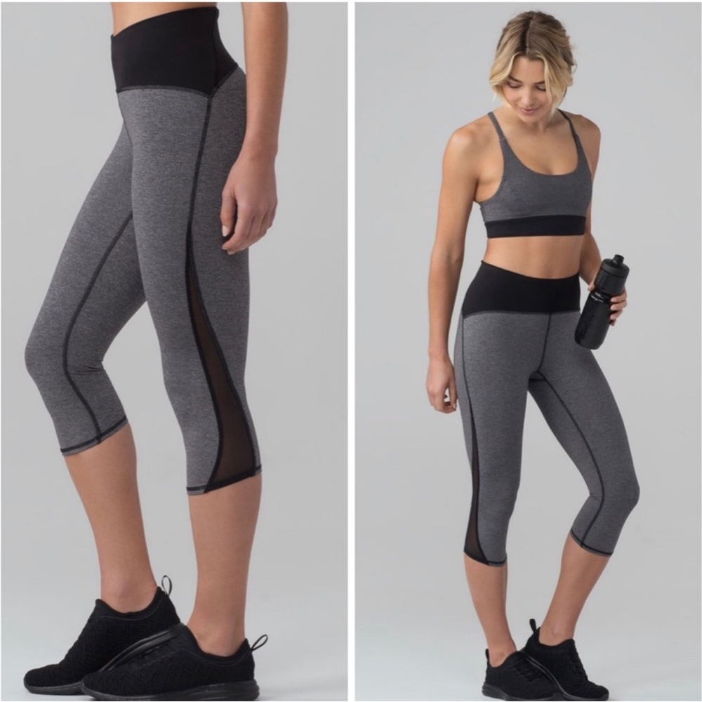 Lululemon Train Times Gray/Black Crop Mesh High Rise Leggings Size 4